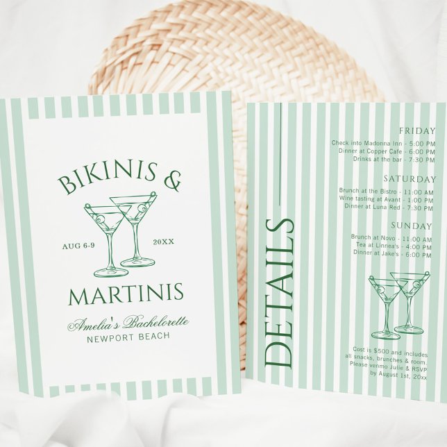 Invitation Week-end de célibataire vert Bikinis & Martinis (Créateur téléchargé)