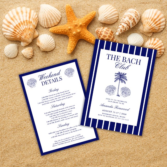 Invitation Week-end de club de célibataire de plage Navy Vint (Créateur téléchargé)