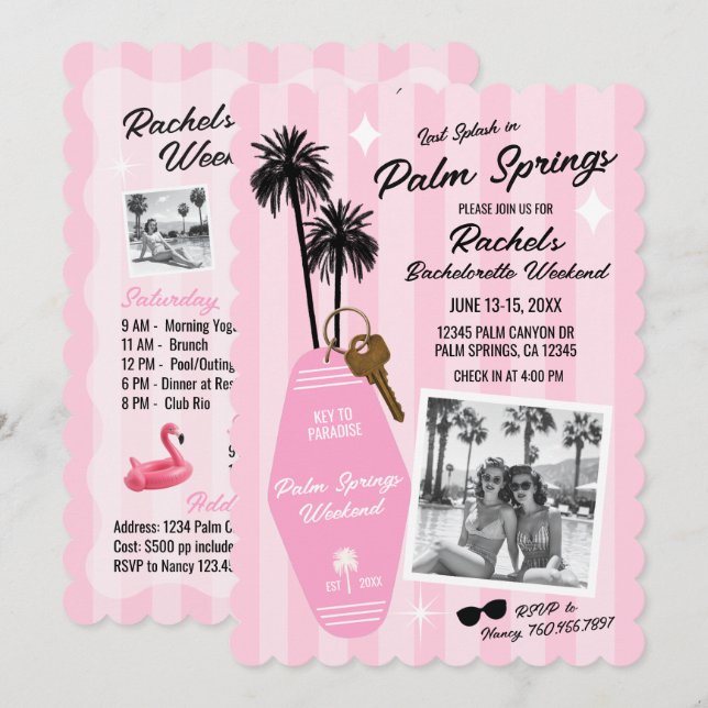Invitation Week-end de départ de célibataire à Palm Springs ( (Devant / Derrière)