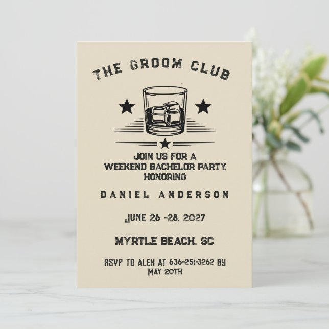 Invitation Week-end de fête de bachelor personnalisé sur le t (Debout devant)