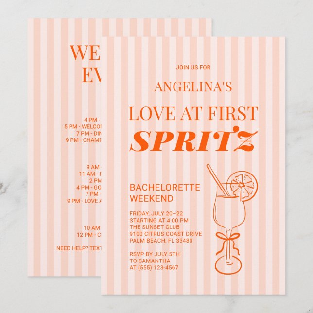 Invitation Week-end de fête de Bachelorette à l'Amour au Prem (Devant / Derrière)