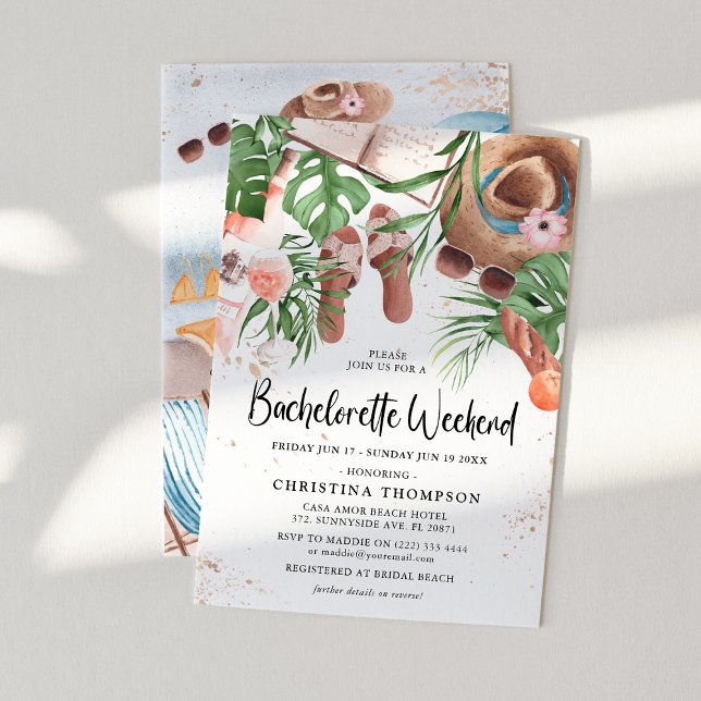 Invitation Week-end de fête de Bachelorette d'été aquarelle m (Créateur téléchargé)