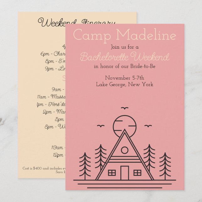Invitation Week-end de fête de célibataire en camping (Devant / Derrière)