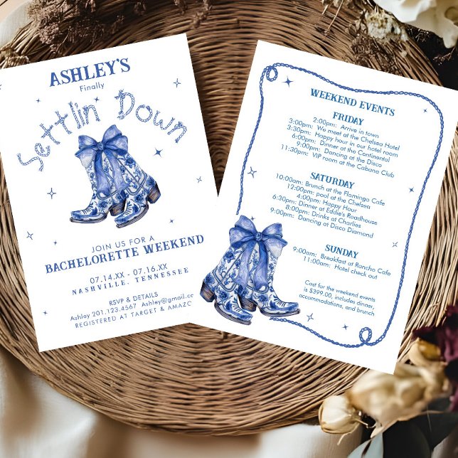 Invitation Week-end de fête de jeune fille en bleu (Créateur téléchargé)