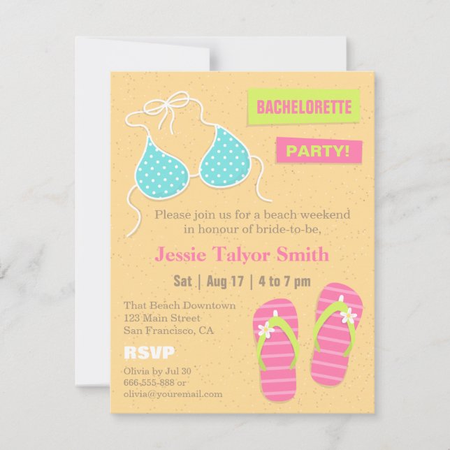 Invitation Week-end de fête entre filles à la plage avec des  (Devant)