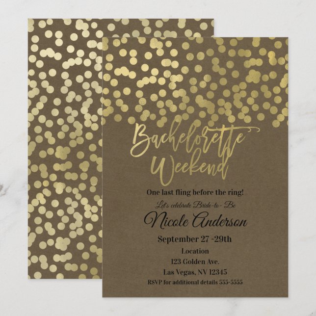 Invitation Week-end de Fiançailles Or Moderne Chic Rustique K (Devant / Derrière)