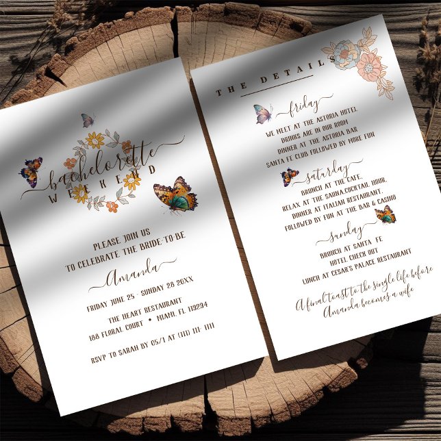 Invitation Week-end de Fille Simple Papillon Groovy Art (Créateur téléchargé)