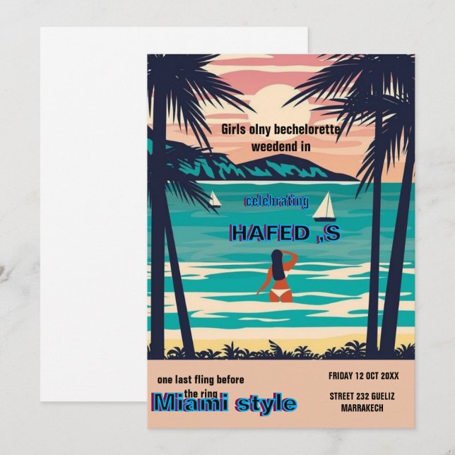 Invitation Week-end de filles d'été à Miami pour enterrement  (Devant / Derrière)