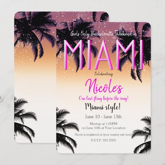 Invitation Week-end de filles d'été à Miami pour l'enterremen (Devant / Derrière)