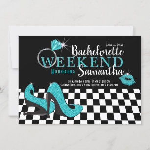 Invitation Week-end de jeune fille noir et turquoise