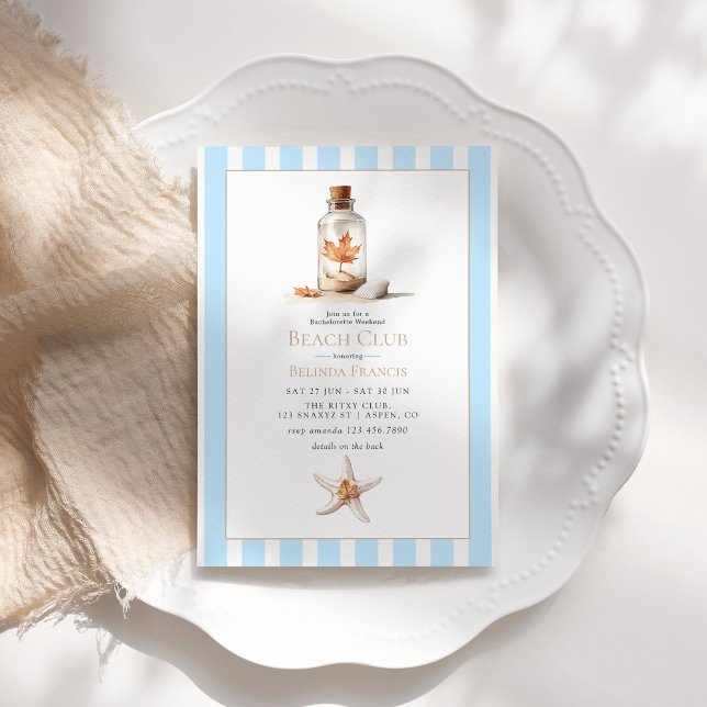 Invitation Week-end de l'enterrement de vie de jeune fille au (Coastal Chic Fall Beach Club Bachelorette Weekend Invitation)