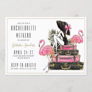 Invitation Week-end de partie de Bachelorette de Flamant rose