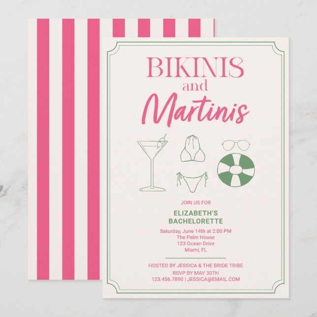 Invitation Week-end d'enterrement avec Bikinis et Martinis (Devant / Derrière)