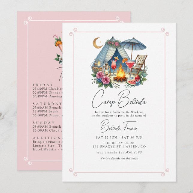 Invitation Week-end d'enterrement de la mariée au camp rustiq (Devant / Derrière)