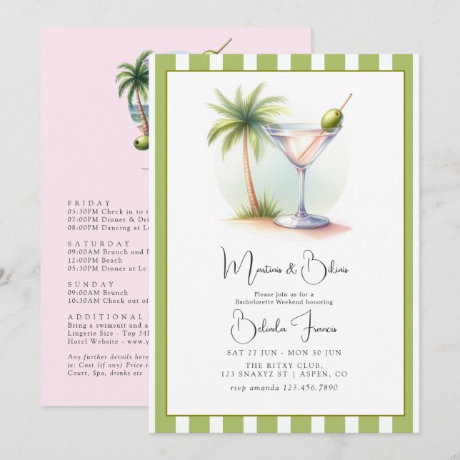 Invitation Week-end d'enterrement de vie de jeune fille Marti (Devant / Derrière)