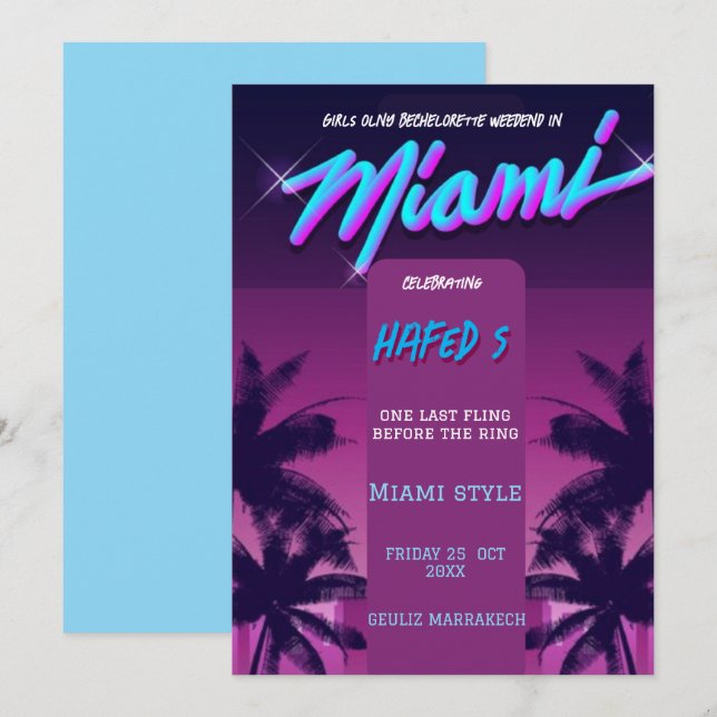 Invitation Week-end d'été à Miami pour filles enterrement de  (Devant / Derrière)