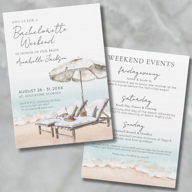 Invitation Week-end élégant entre filles, soirée de bachelore (Elegant Girls Weekend Beach Bachelorette Party Invitation)