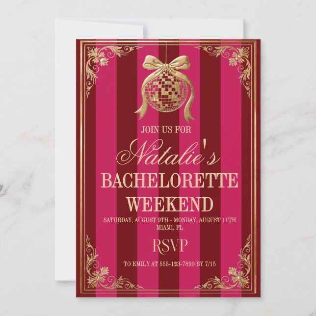 Invitation Week-end Enterrement de Vie de Jeune Fille Rose Ré (Devant)