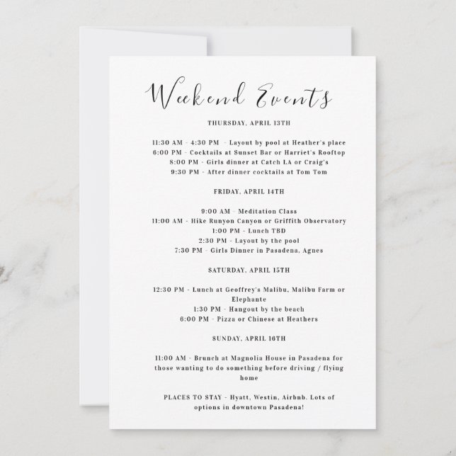 Invitation Week-end entre filles à Los Angeles pour l'enterre (Dos)