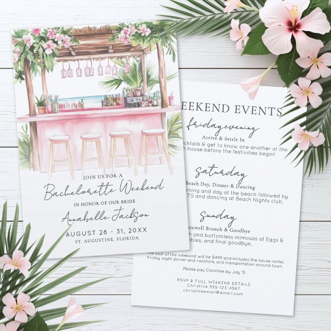 Invitation Week-end entre filles aquarelle plage enterrement  (Girls Weekend Watercolor Beach Bachelorette Party Invitation)