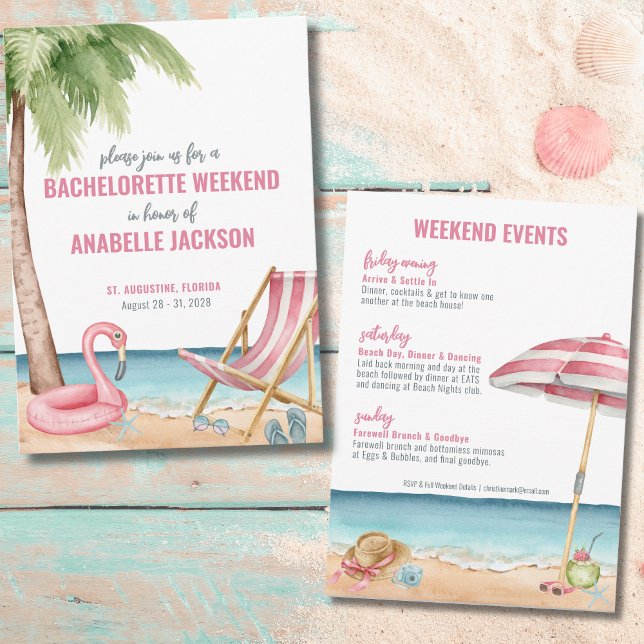 Invitation Week-end entre filles Bachelorette plage (Watercolor Beach Destination Bachelorette Weekend Invitation)