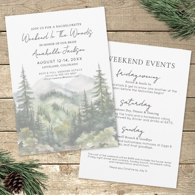 Invitation Week-end entre filles dans les bois enterrement de (Girls Weekend In The Woods Bachelorette Invitation)