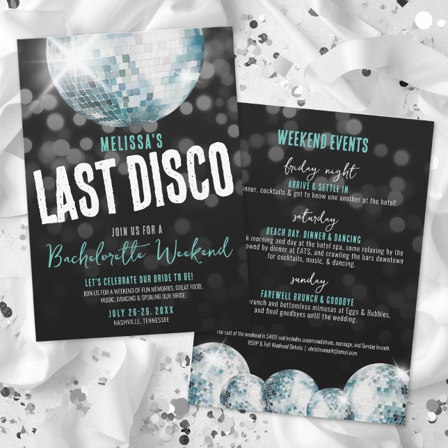 Invitation Week-end entre filles Dernière disco Enterrement d (Girls Weekend Last Disco Bachelorette Invitation)