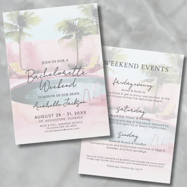 Invitation Week-end entre filles Piscine rose Enterrement de  (Girls Weekend Pink Pool Bachelorette Party Invitation)