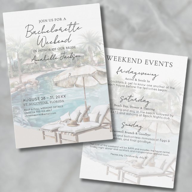 Invitation Week-end entre filles Piscine tropicale Enterremen (Girls Weekend Tropical Pool Bachelorette Party Invitation)