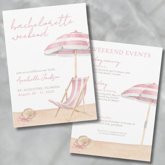 Invitation Week-end entre filles plage rose enterrement de vi (Girls Weekend Beach Bachelorette Party Invitation)