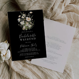 Invitation Week-end Fleur sauvage classique Noir Bachelorette