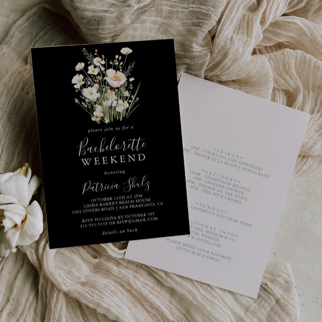 Invitation Week-end Fleur sauvage classique Noir Bachelorette (Créateur téléchargé)