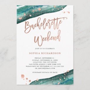 Invitation Week-end Gold Geode turquoise et Rose