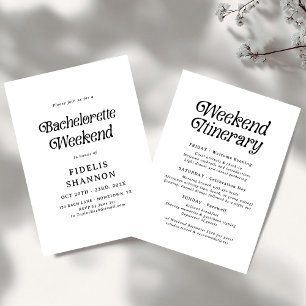 Invitation Week-end minimaliste de Bachelorette Rétro Noir et