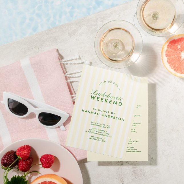 Invitation Week-end Retro Moderne Vert & Jaune Bachelorette (Retro Modern Green & Yellow Bachelorette Weekend Invitation)
