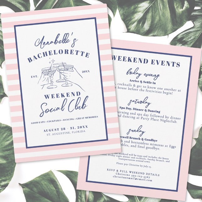 Invitation Week-end Social Club Preppy Bachelorette Party (Weekend Social Club Preppy Bachelorette Party Invitation)