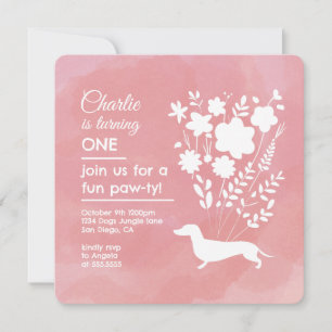 Invitation Weenie Birthday Girl Paw-ty mignonne Chiens de chi