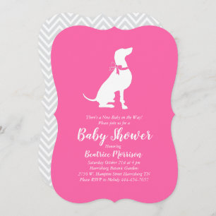 Invitation Weimaraner Chien Baby shower fille rose