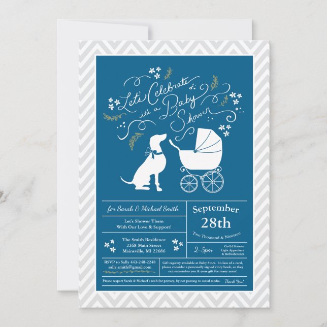 Invitation Weimaraner Chien Baby shower Garçon bleu (Devant)