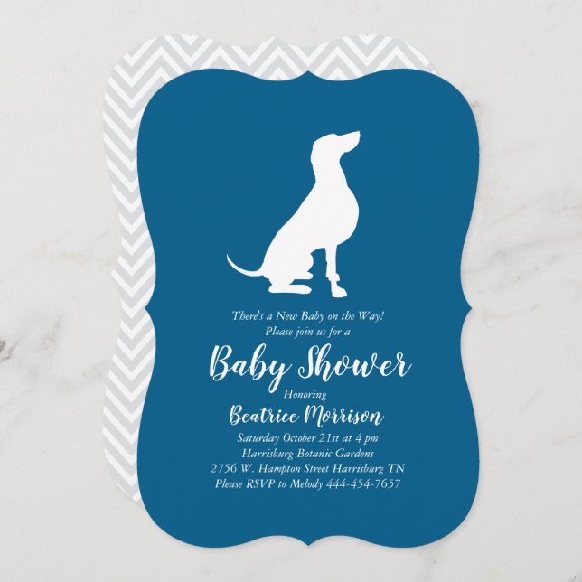 Invitation Weimaraner Chien Baby shower Garçon bleu (Devant / Derrière)