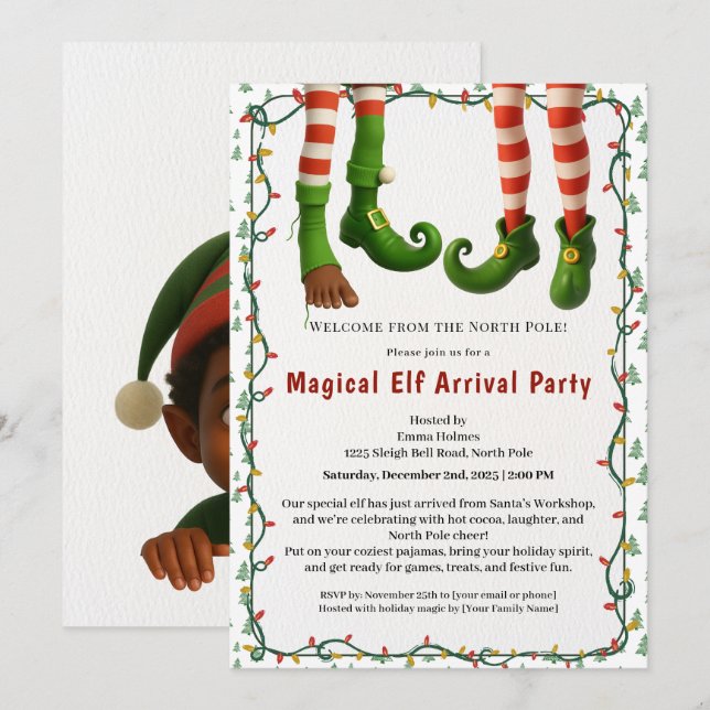 Invitation Welcome Elf Party | North Pole Arrival Celebration (Devant / Derrière)