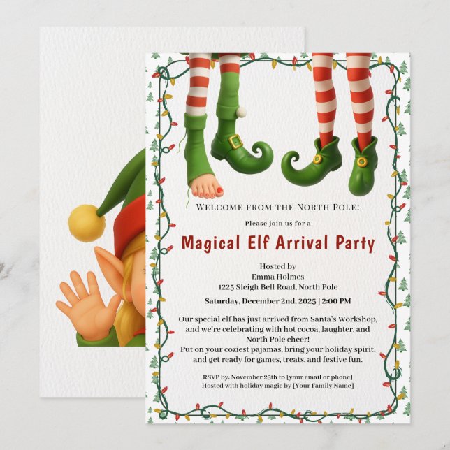 Invitation Welcome Elf Party | North Pole Arrival Celebration (Devant / Derrière)