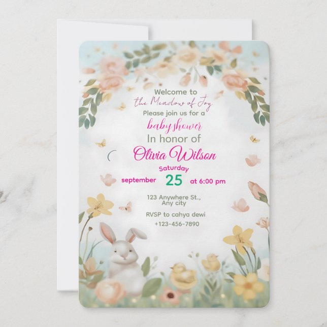 Invitation Welcome to the Meadow of Joy” – Baby Shower Invita (Devant)