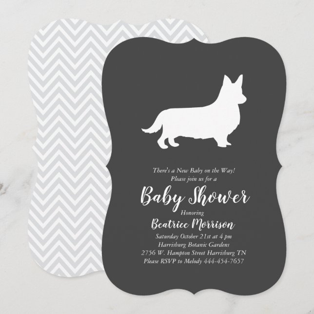 Invitation Welsh Corgi Baby shower Chien Neutre Genre (Devant / Derrière)