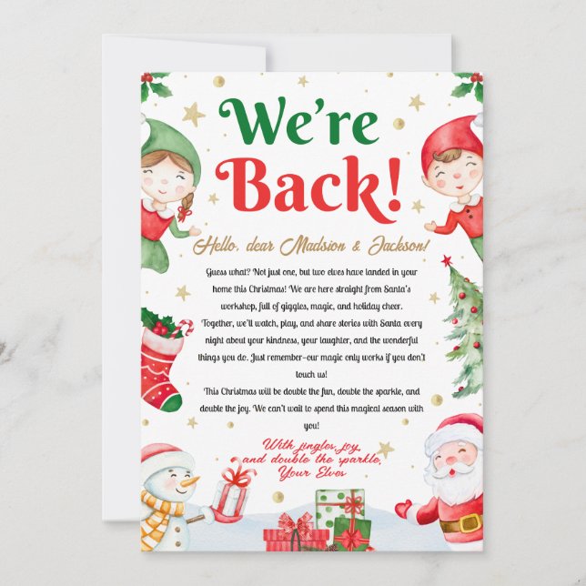 Invitation We're Back Elf Arrival Letter Elves Christmas (Devant)