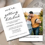 Invitation We're Getting Hitched Calligraphy Announcement<br><div class="desc">A romantic calligraphy script engagement announcement.  Simple layout but elegant with front and back photo features.  Easily edit to make it uniquely yours to match your special day.  Change fonts,  colors,  wordings.</div>