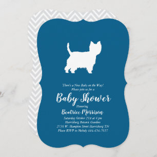 Invitation West Highland Terrier Chien Baby shower Blue Boy