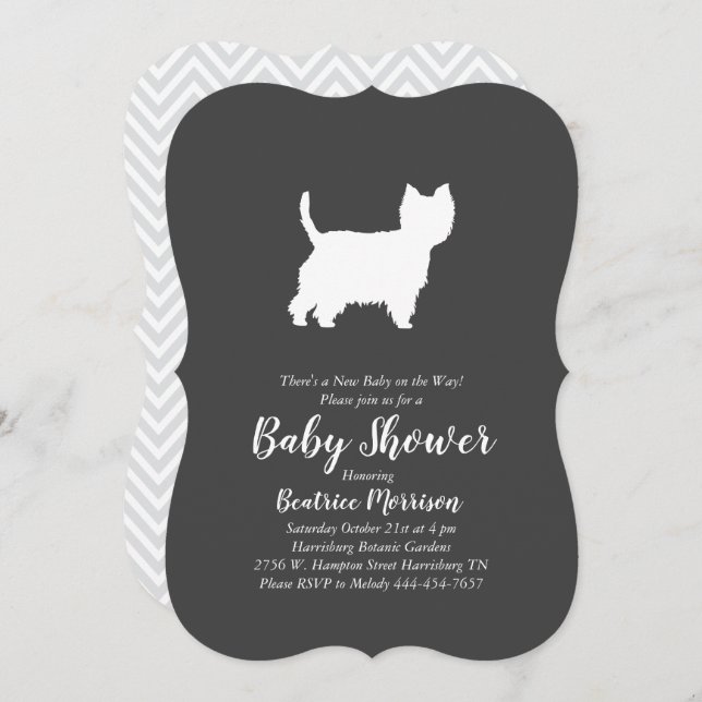 Invitation West Highland Terrier Chien Baby shower Westie (Devant / Derrière)