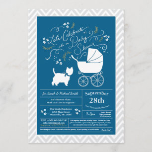 Invitation West Highland Terrier Dog Baby shower Blue Boy
