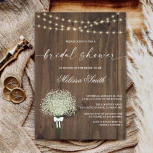 Invitation Western Baby's Breath Rustic Wood Fête des mariées